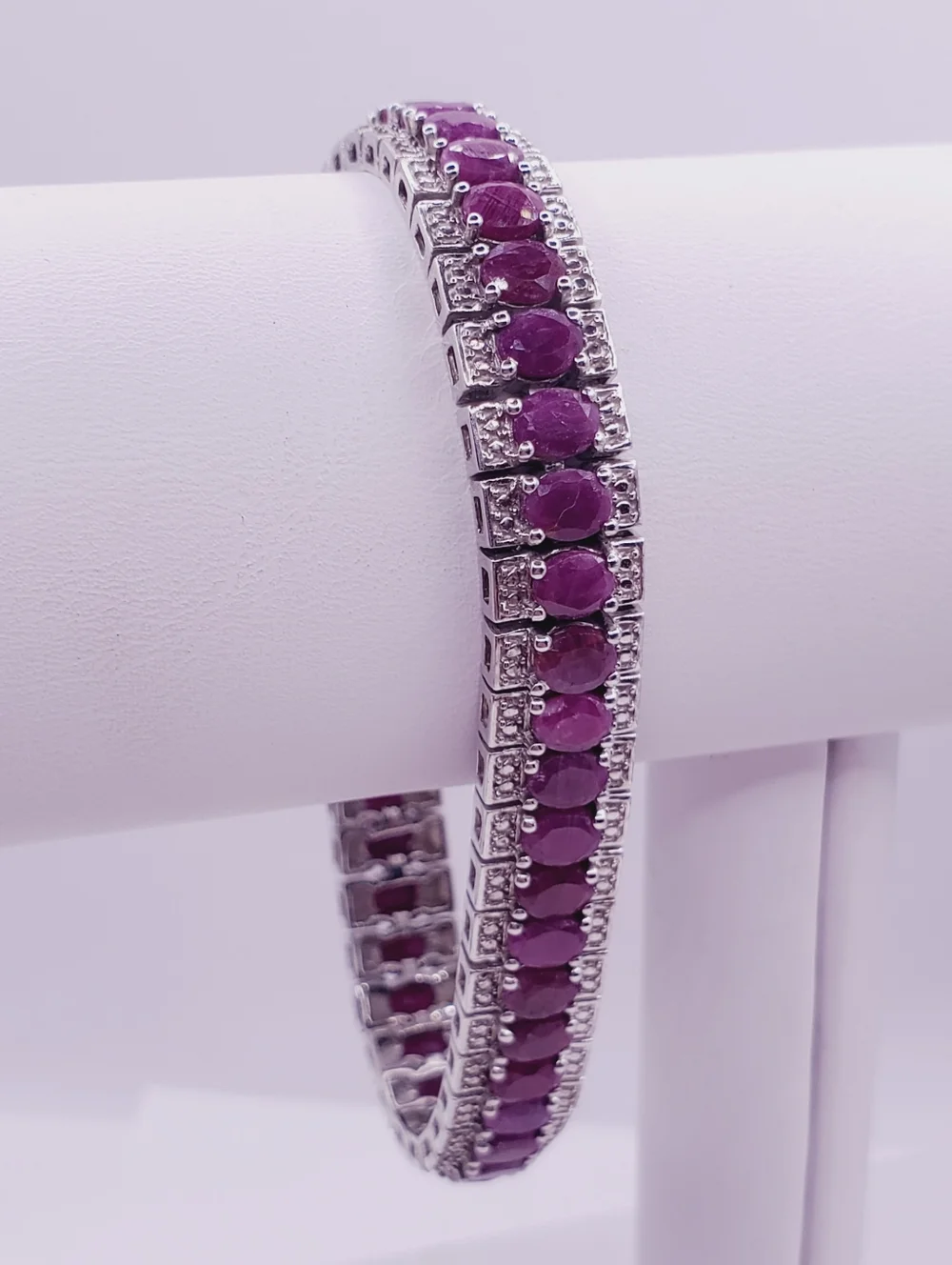 15 Carat Genuine Oval Ruby Rhodium - 925 Sterling Silver Tennis Bracelet